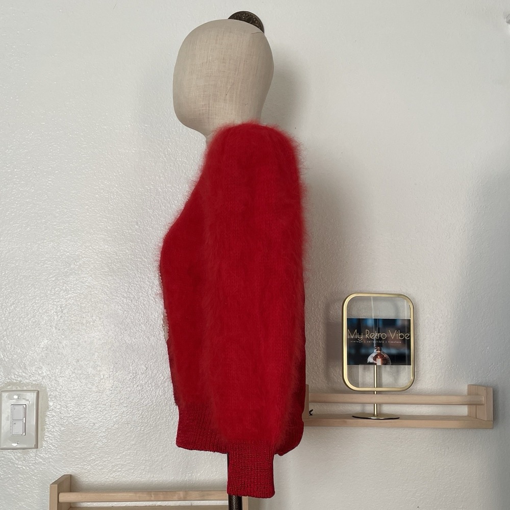 Vintage Red Angora Sweater Balloon Sleeves And Shoulder Pads - Picture 9 of 12